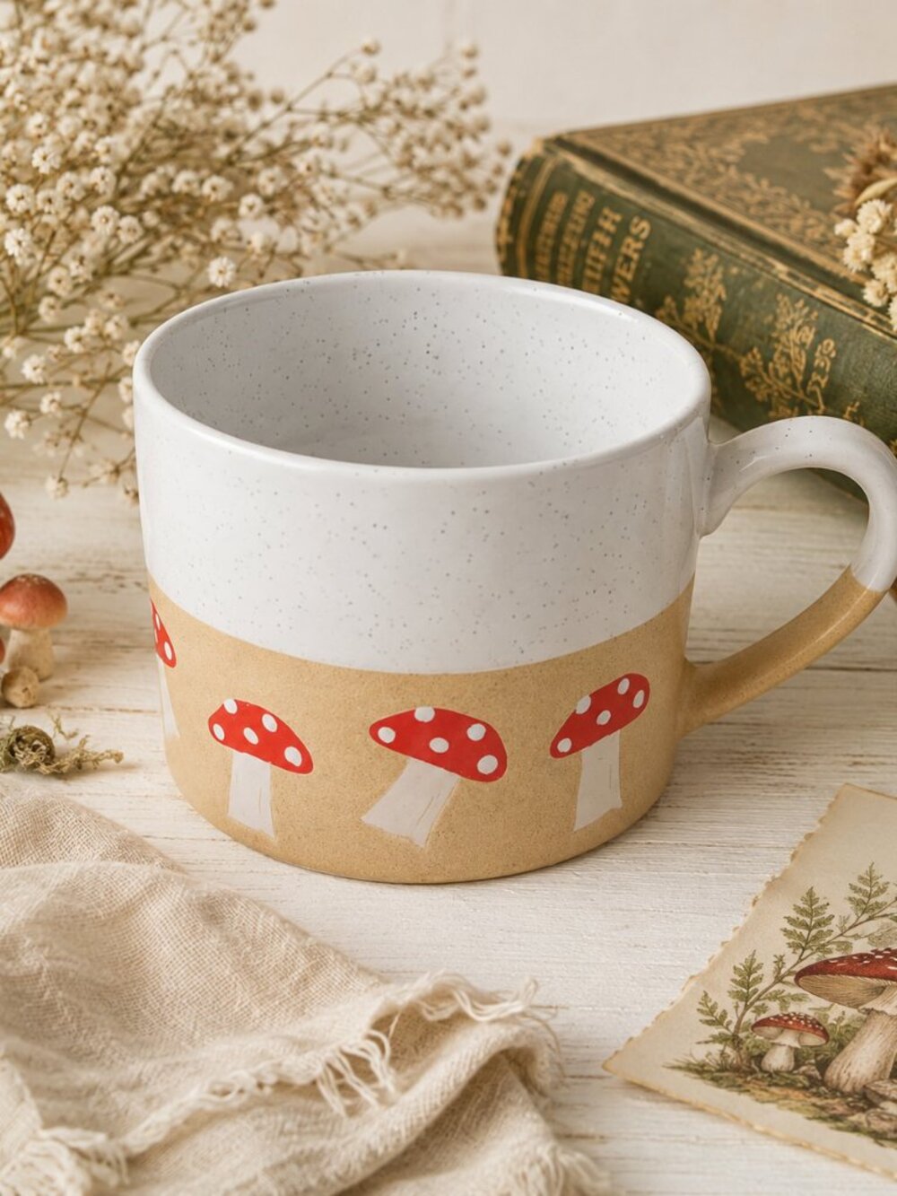 Mushroom Stoneware Mug Red Toadstool Cottagecore Coffee Cup